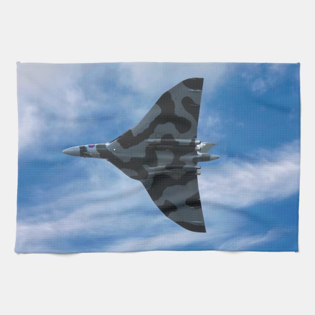 Vulcan bomber in flight tea towel (Horizontal)