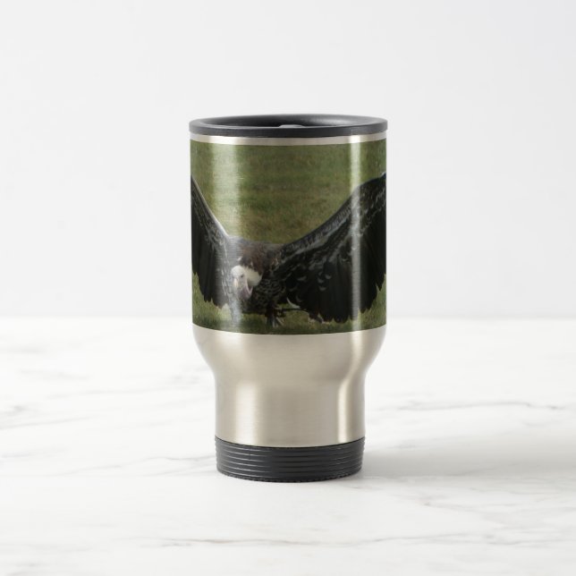 Vulture bird of prey open wings wildlife travel mug (Center)
