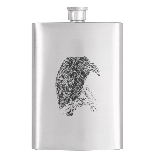 Vulture Bird Realistic Sketch Hip Flask (Front)