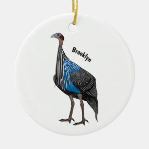 Vulturine guineafowl bird cartoon illustration ceramic ornament