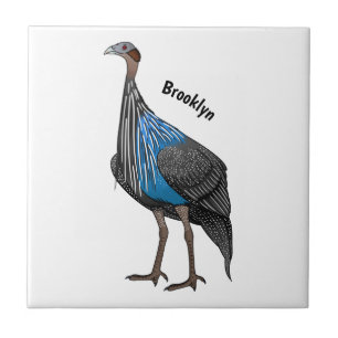 Vulturine guineafowl bird cartoon illustration  ceramic tile