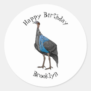 Vulturine guineafowl bird cartoon illustration classic round sticker