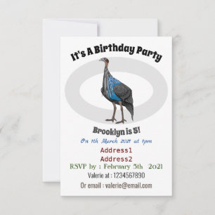 Vulturine guineafowl bird cartoon illustration invitation