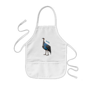 Vulturine guineafowl bird cartoon illustration kids apron