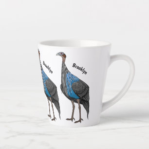 Vulturine guineafowl bird cartoon illustration latte mug
