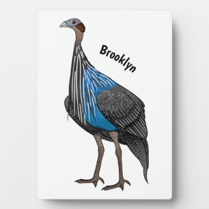 Vulturine guineafowl bird cartoon illustration plaque
