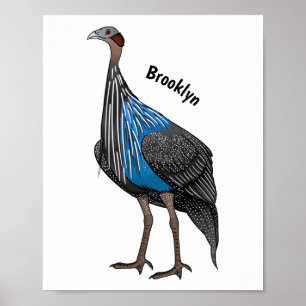 Vulturine guineafowl bird cartoon illustration  poster