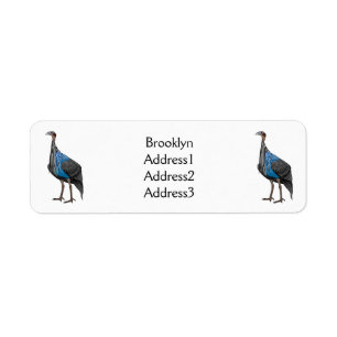 Vulturine guineafowl bird cartoon illustration  return address label