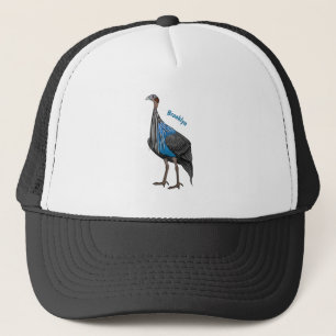 Vulturine guineafowl bird cartoon illustration trucker hat