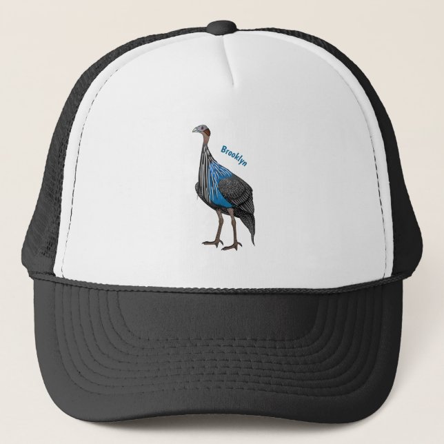 Vulturine guineafowl bird cartoon illustration  trucker hat (Front)