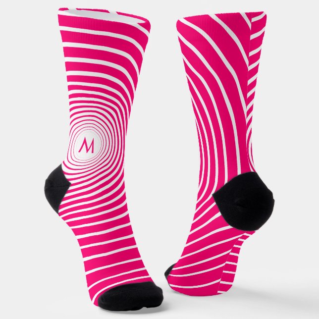 Vustom Letter White Striped Pink Socks Your Colour (Angled)