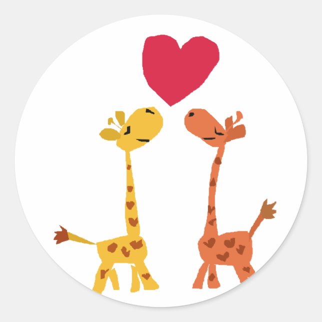 VW- Funny Giraffe Love Cartoon Classic Round Sticker (Front)