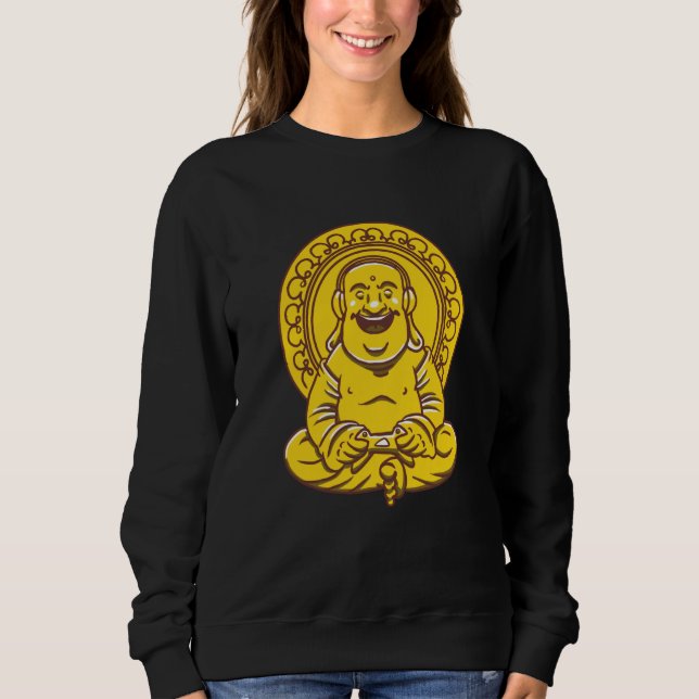 VXL Buddha Monk Namaste Praying Pray Laugh Buddhis Sweatshirt (Front)