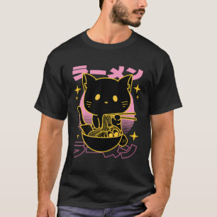 Vxls Asian Japanese Dishes Food Ramen Noodles Cat T-Shirt
