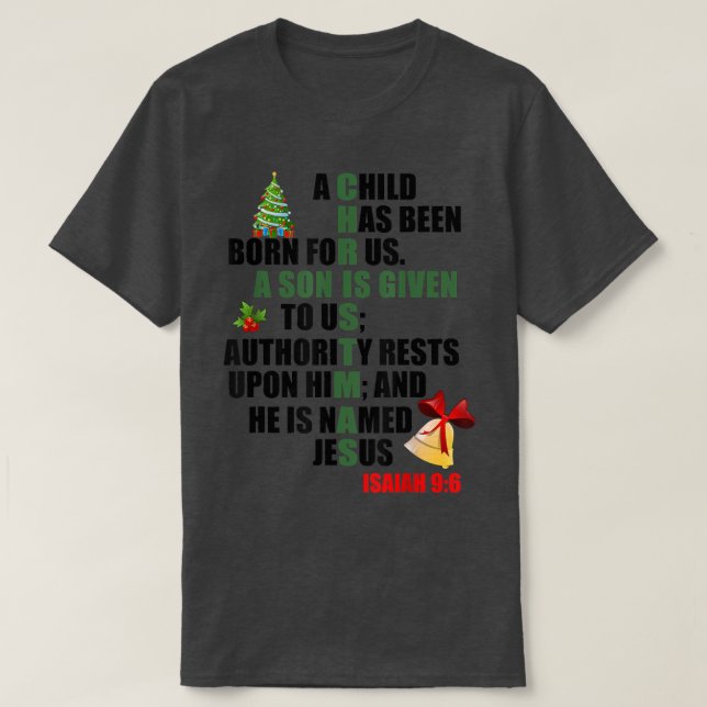 w460 Merry Xmas Christmas Tree Christian Bible Isa T-Shirt (Design Front)