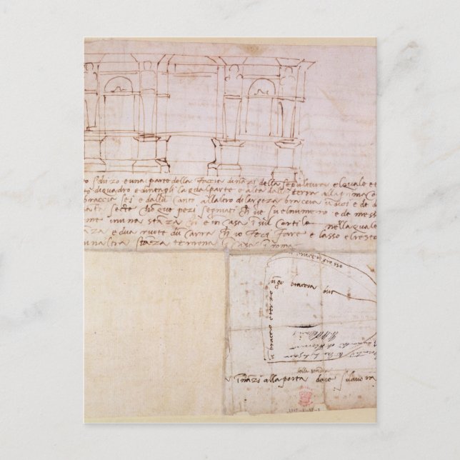 W.23r Architectural sketch with notes Postcard (Front)