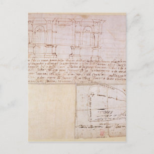 W.23r Architectural sketch with notes Postcard