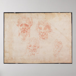 W.33 Sketches of satyrs' faces Poster