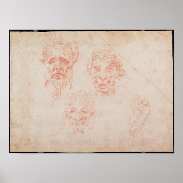 W.33 Sketches of satyrs' faces Poster (Front)