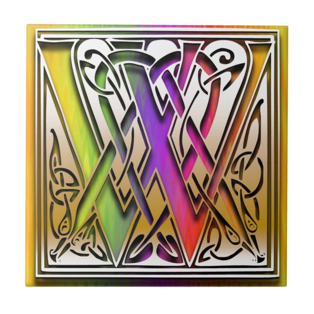W Celtic Rainbow Custom Monogram Tile (Front)