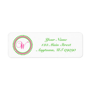 W Dot Circle Mongram Address Label (Pink / Green) Return Address Label