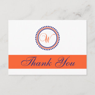 W Dot Circle Monogam Thank You (Orange/Navy Blue) Card