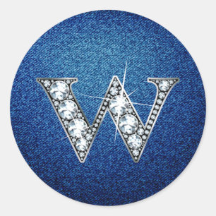 W Faux-"Diamond Bling" on Denim Classic Round Sticker