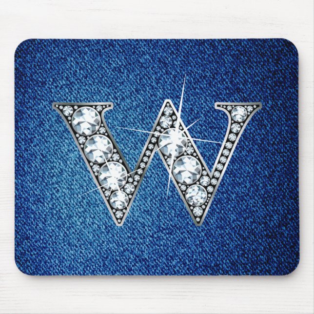 W Faux-"Diamond Bling" on Denim Mousepad (Front)