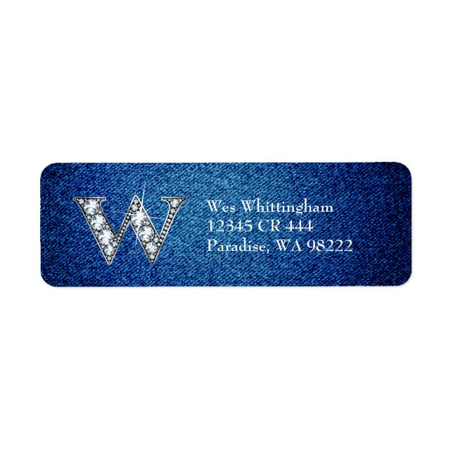 W Faux-"Diamond Bling" on Denim Return Address Label (Front)