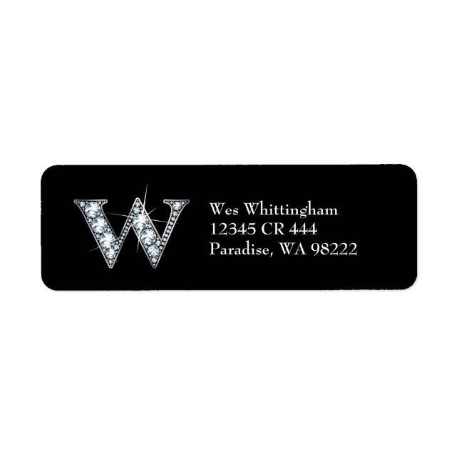 W Faux-"Diamond Bling" Return Address Label (Front)