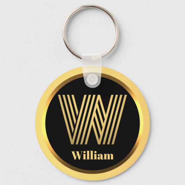 W Gold Monogrammed Letter Personalised Keychain (Front)