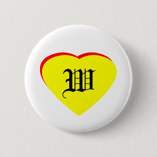 "W" Heart Yellow Red Wedding Invitation The MUSEUM 6 Cm Round Badge