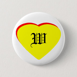 "W" Heart Yellow Red Wedding Invitation The MUSEUM 6 Cm Round Badge