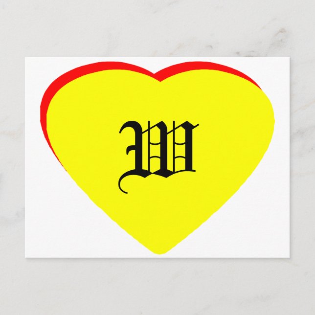 "W" Heart Yellow Red Wedding Invitation The MUSEUM Postcard (Front)