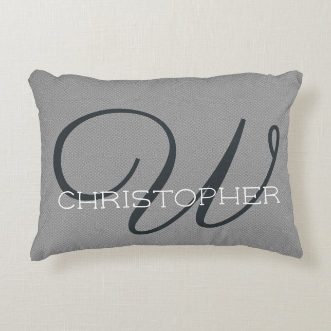 W Initial Personalised Name Black White Grey Decorative Cushion (Front)