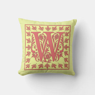 W INITIAL PILLOW - Pink W on YELLOW Background