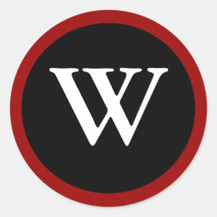 W : Initial W Letter W  Red, White & Black Sticker