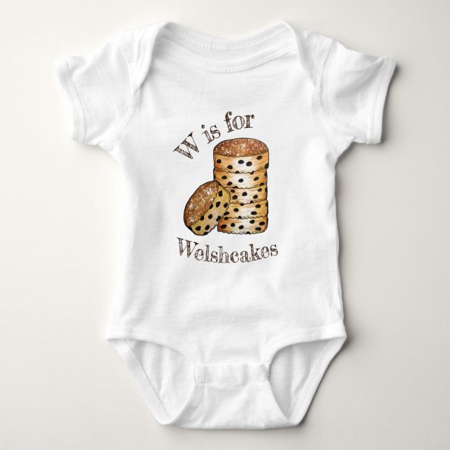 W is for Welsh Cakes Welshcakes Bakestones UK Food Baby Bodysuit (Front)