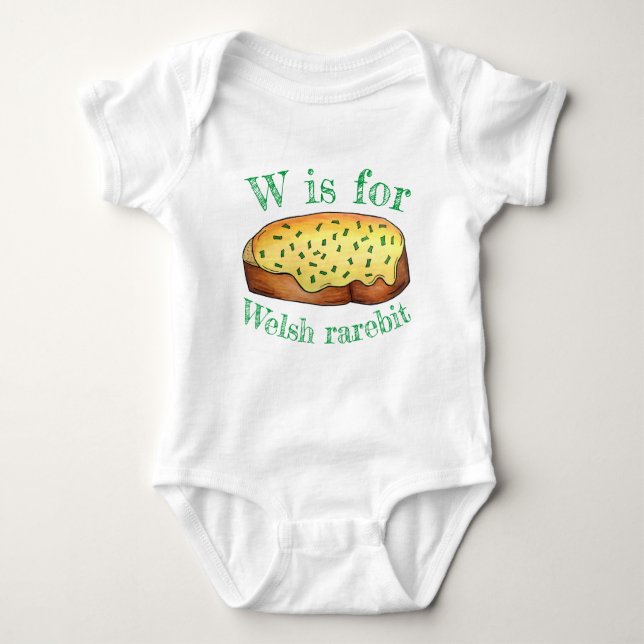 W is for Welsh Rarebit Savoury Cheese Toast Wales Baby Bodysuit (Front)