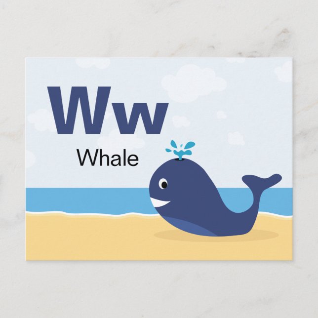 W is for Whale - Alphabet Flash Card (Front)