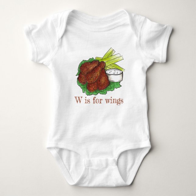 W is for Wings BBQ Buffalo Chicken Wing Alphabet Baby Bodysuit (Front)