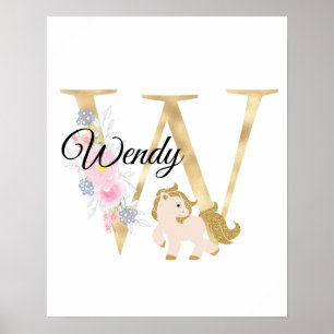 W letter personalised name monogram withpony poster