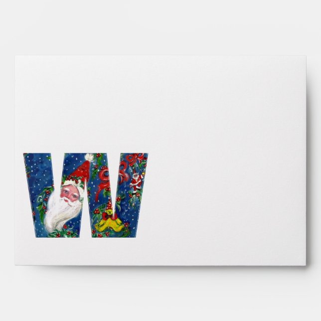 W LETTER / SANTA CLAUS WITH RED RIBBON MONOGRAM ENVELOPE (Front)