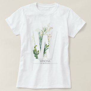 W Monogram Gold Greenery Leaves Elegant T-Shirt