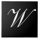 W Monogram Initial White on Black Ceramic Tile<br><div class="desc">Classic White Letter Monogram on Black Background,  W.</div>
