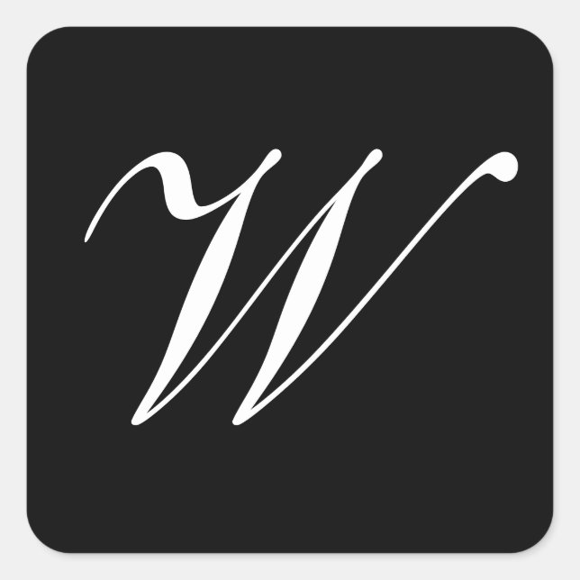 W Monogram Initial White on Black Square Sticker (Front)