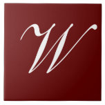 W Monogram Initial White on Maroon Ceramic Tile<br><div class="desc">Classic White Letter Monogram on Dark Red Background,  W.</div>