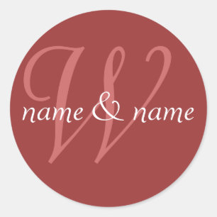 "W" monogram label, personalise first names Classic Round Sticker