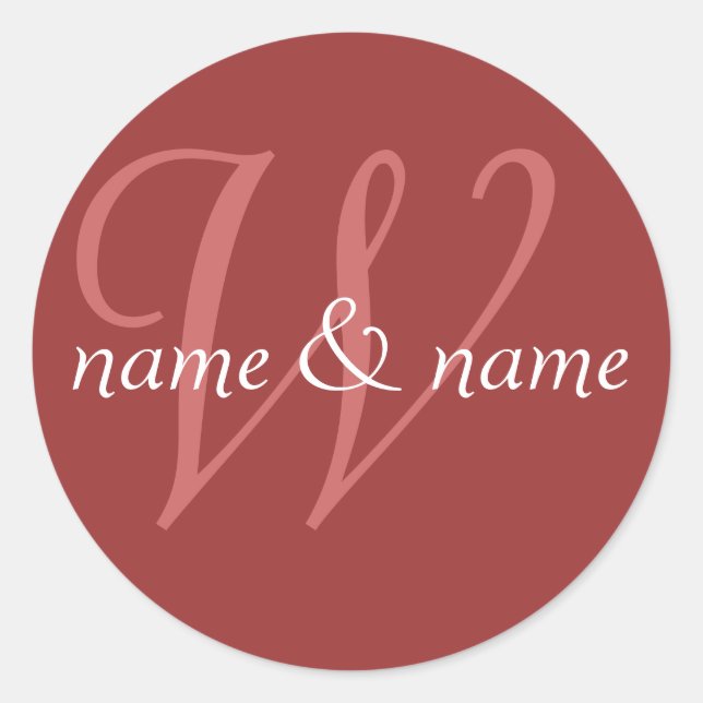 "W" monogram label, personalise first names Classic Round Sticker (Front)