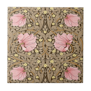 W Morris Pimpernel Pattern in Pink & Sepia Ceramic Tile